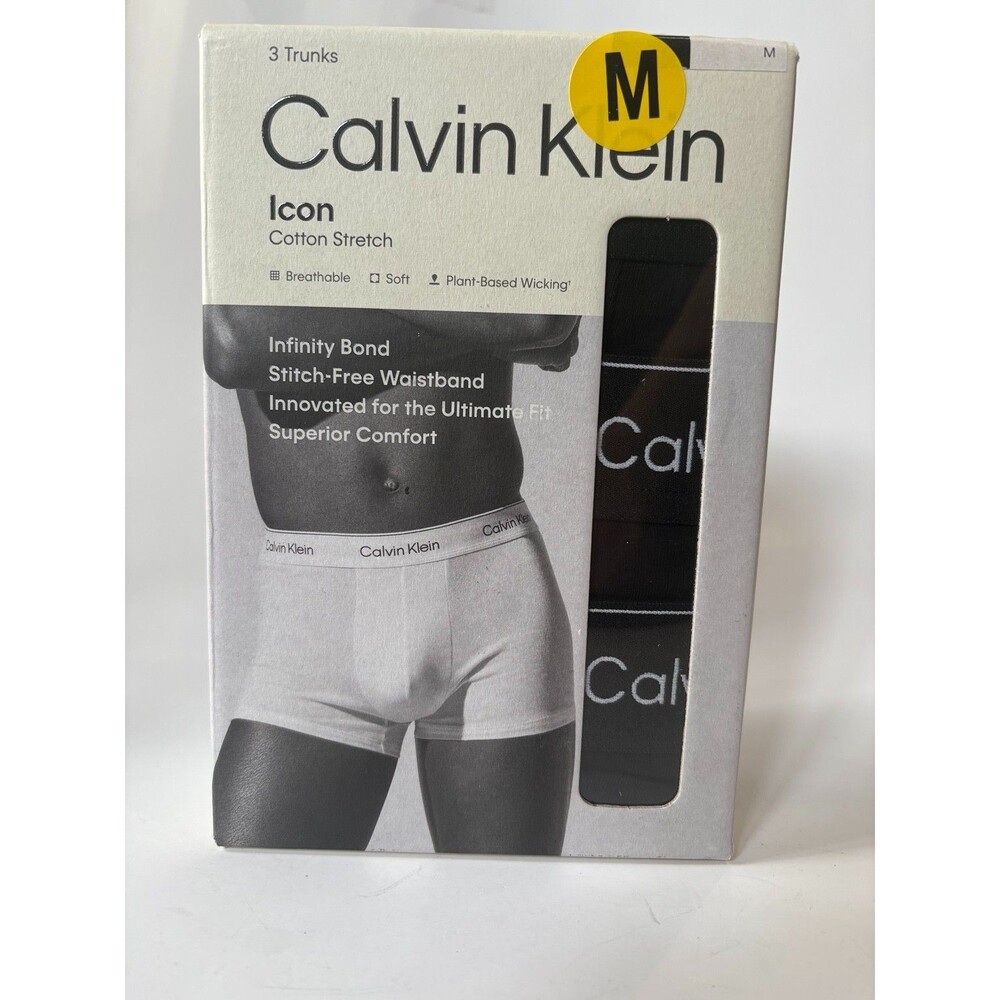 Calvin Klein Icon Cotton Stretch Trunks Mens M 3 Pack Black New in Box